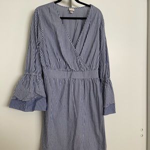 Blue and White Striped Bell Sleeved Dress